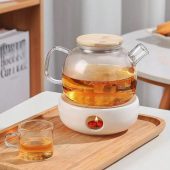 قوری شیشه‌ای و وارمر